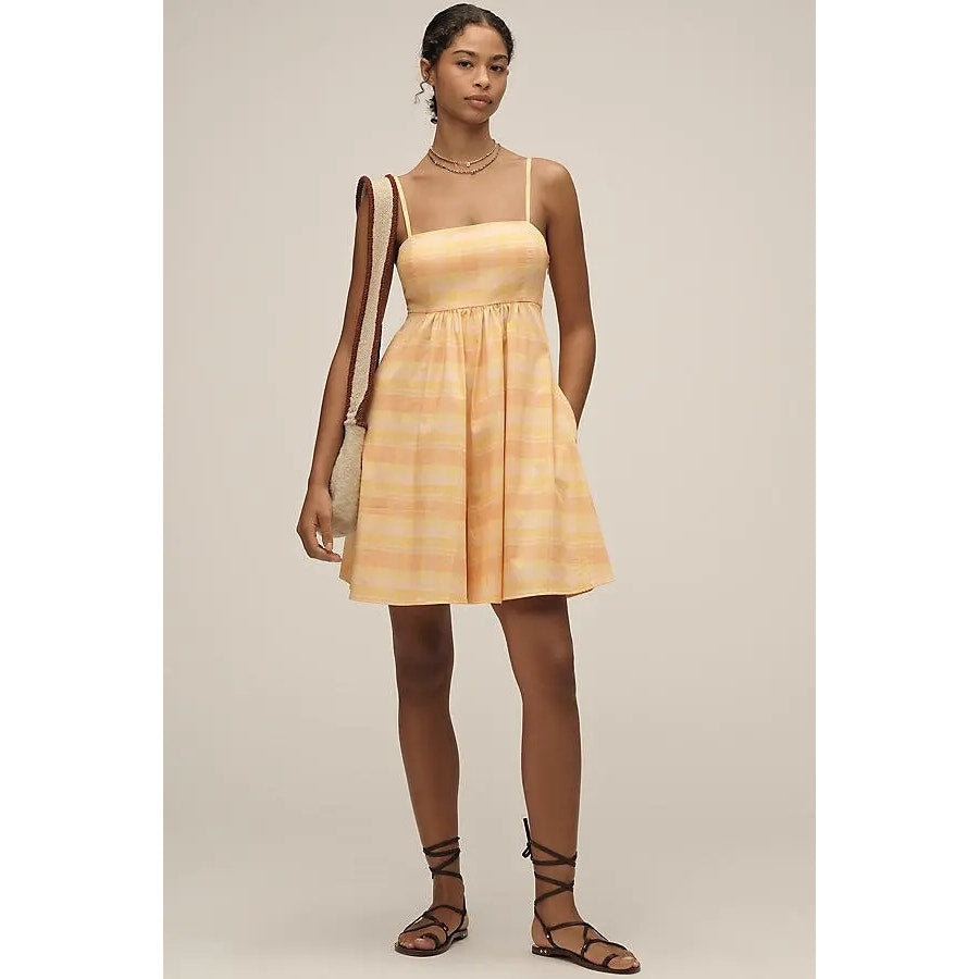 Anthropologie Hutch Sleeveless Bandeau Romper MEDIUM Yellow Plaid Anthropologie