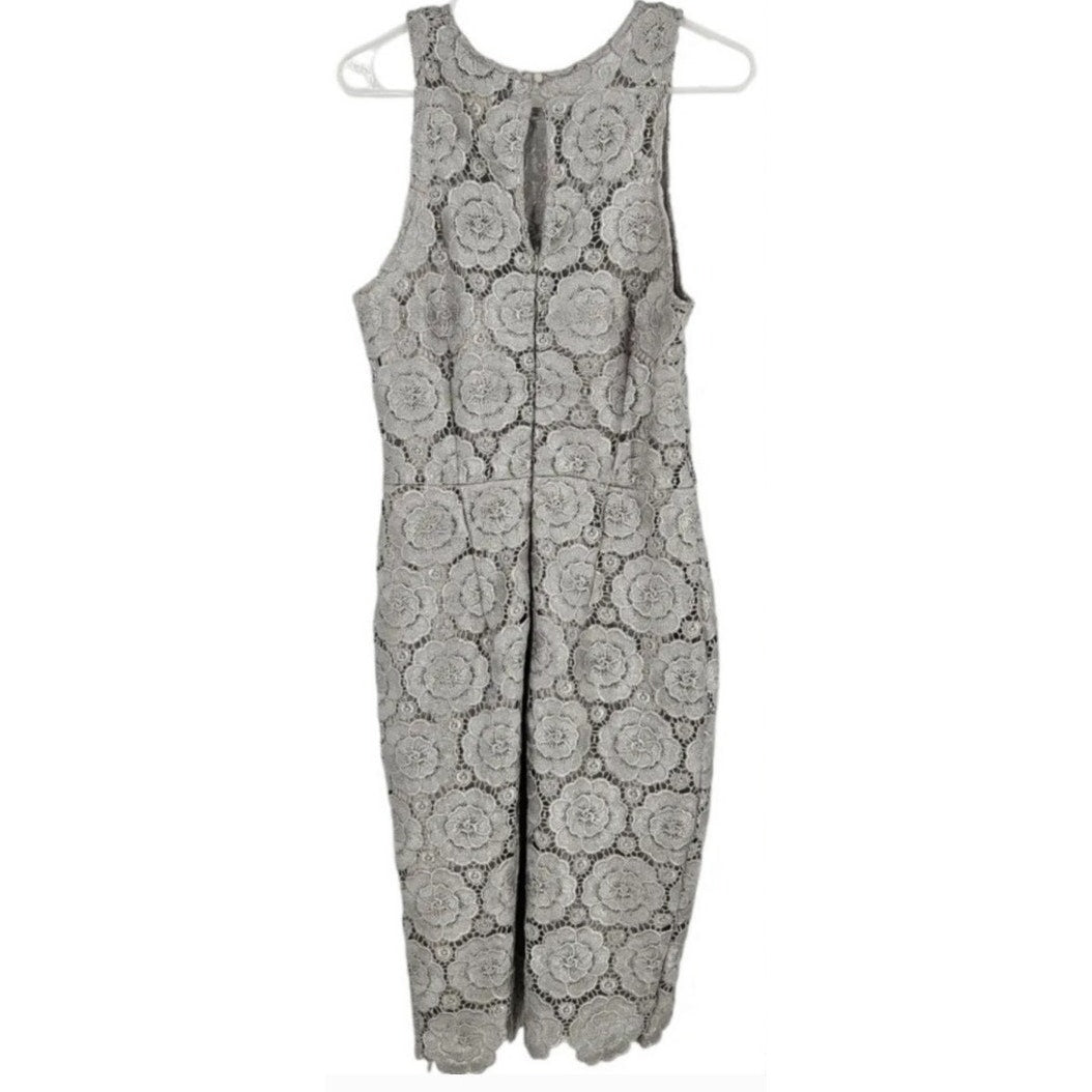 New Anthropologie BHLDN Emmeline Floral Lace Dress $220 SIZE 10 Silver