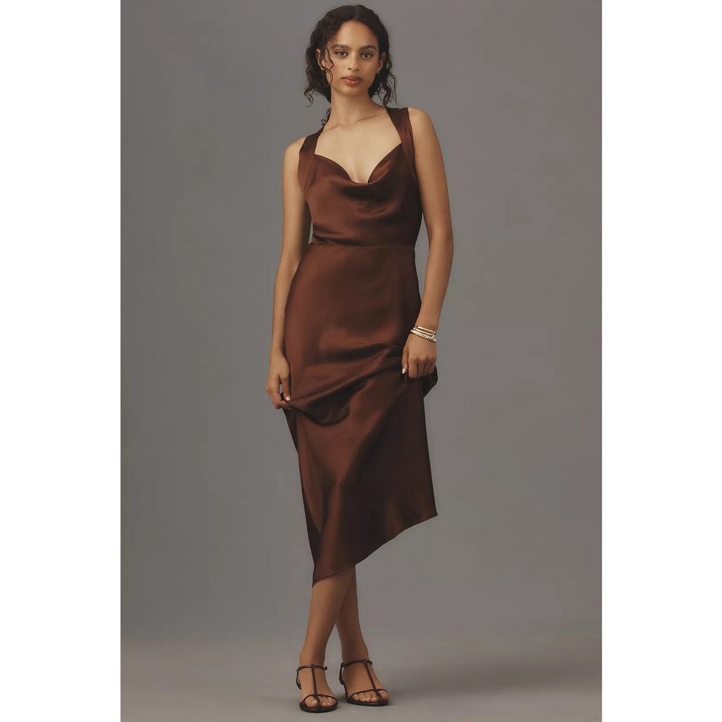 New Anthropologie by Paige Marcel Silk Midi Dress $429 SIZE 14 Plum Raisin