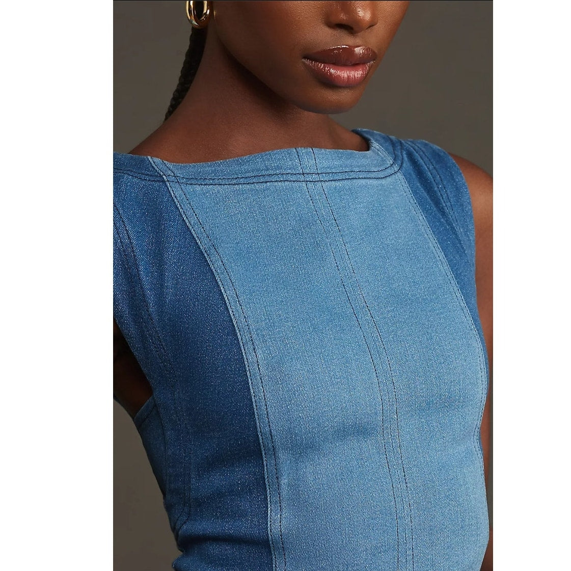 Anthropologie Pilcro Sleeveless Two-Tone Denim Mini Dress $148 SIZE 14 Blue