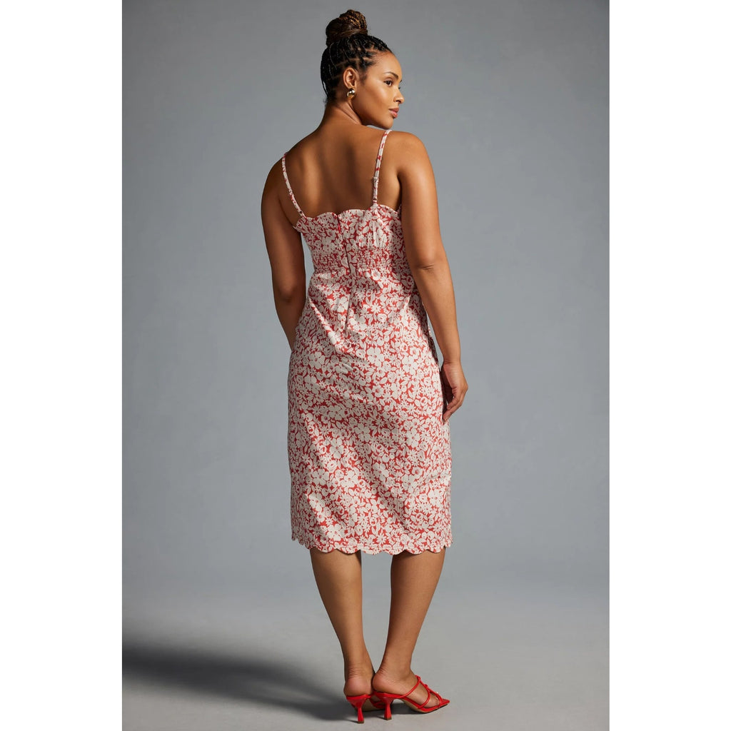 New By Anthropologie Slim Scalloped Front-Slit Corset Dress $170 PLUS 16W Red