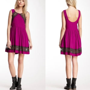 New Free People Georgia Lace Flare Party Slip Style Mini Dress Size 0 $98 Purple