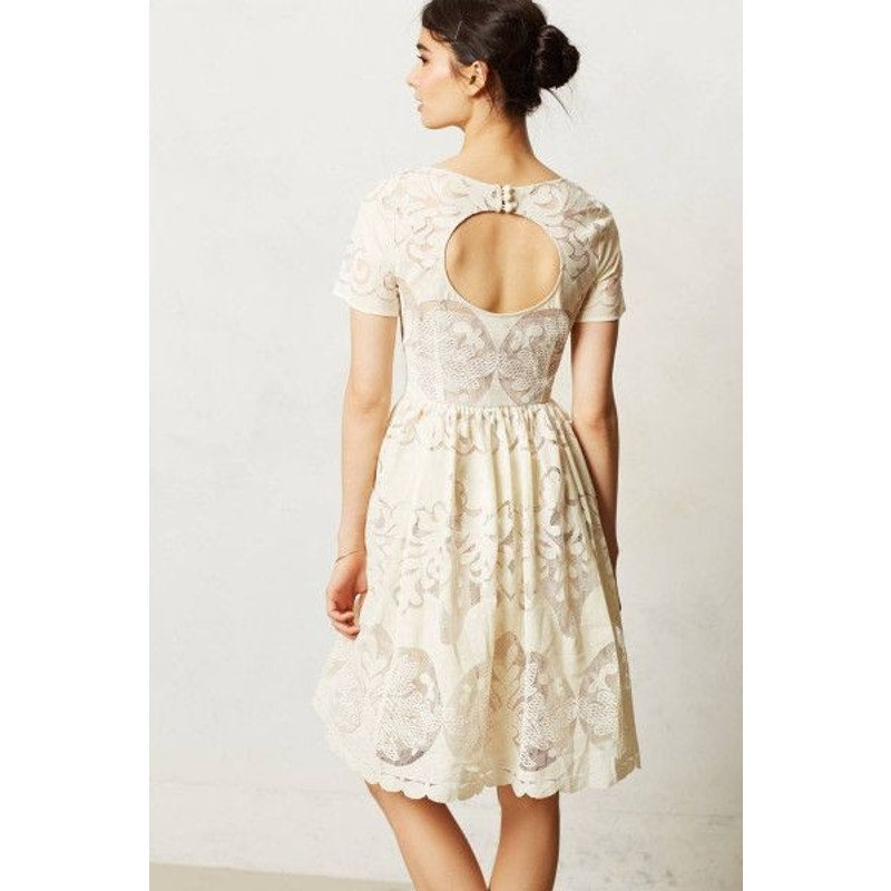 New Anthropologie Ivoire Lace Dress by Tracy Reese $188 SIZE 6 Ivory Midi Daisy
