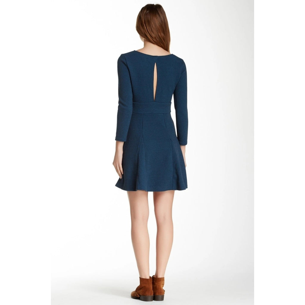 New Free People Heartstopper Fit & Flare Knit Mini Dress $118 XS Blue Teal