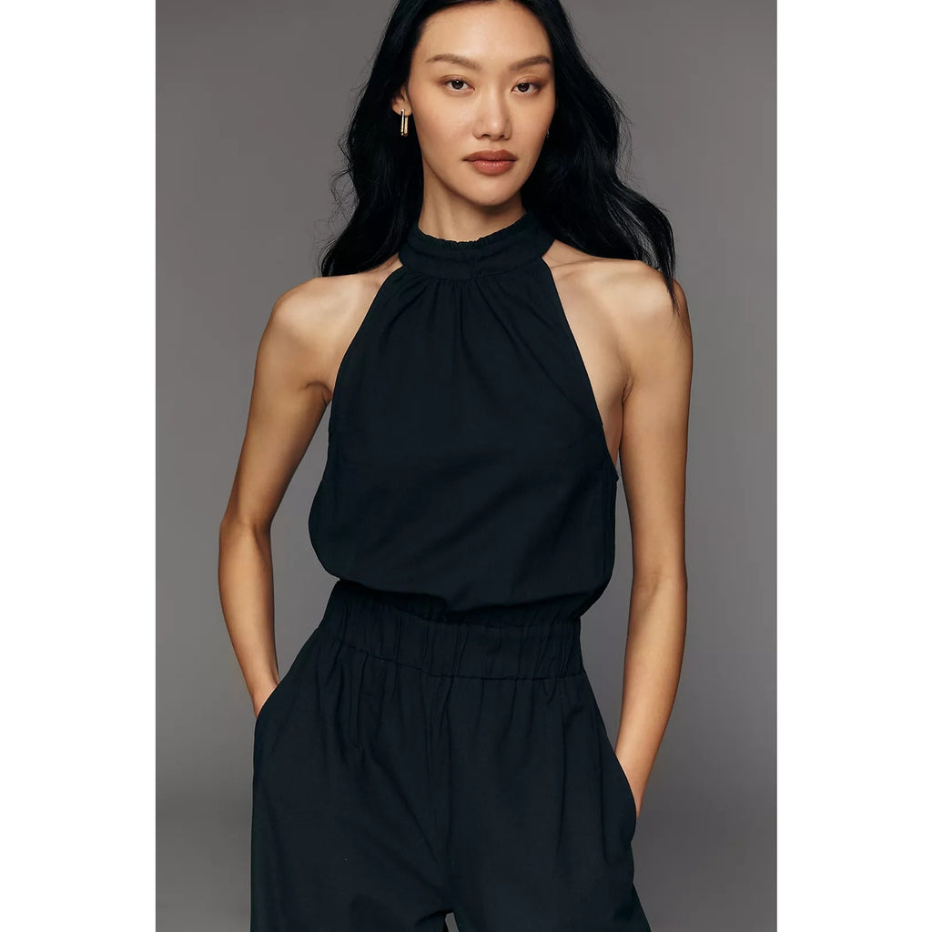 Anthropologie Let Me Be CMS Cotton Halter Jumpsuit MEDIUM Black Anthropologie