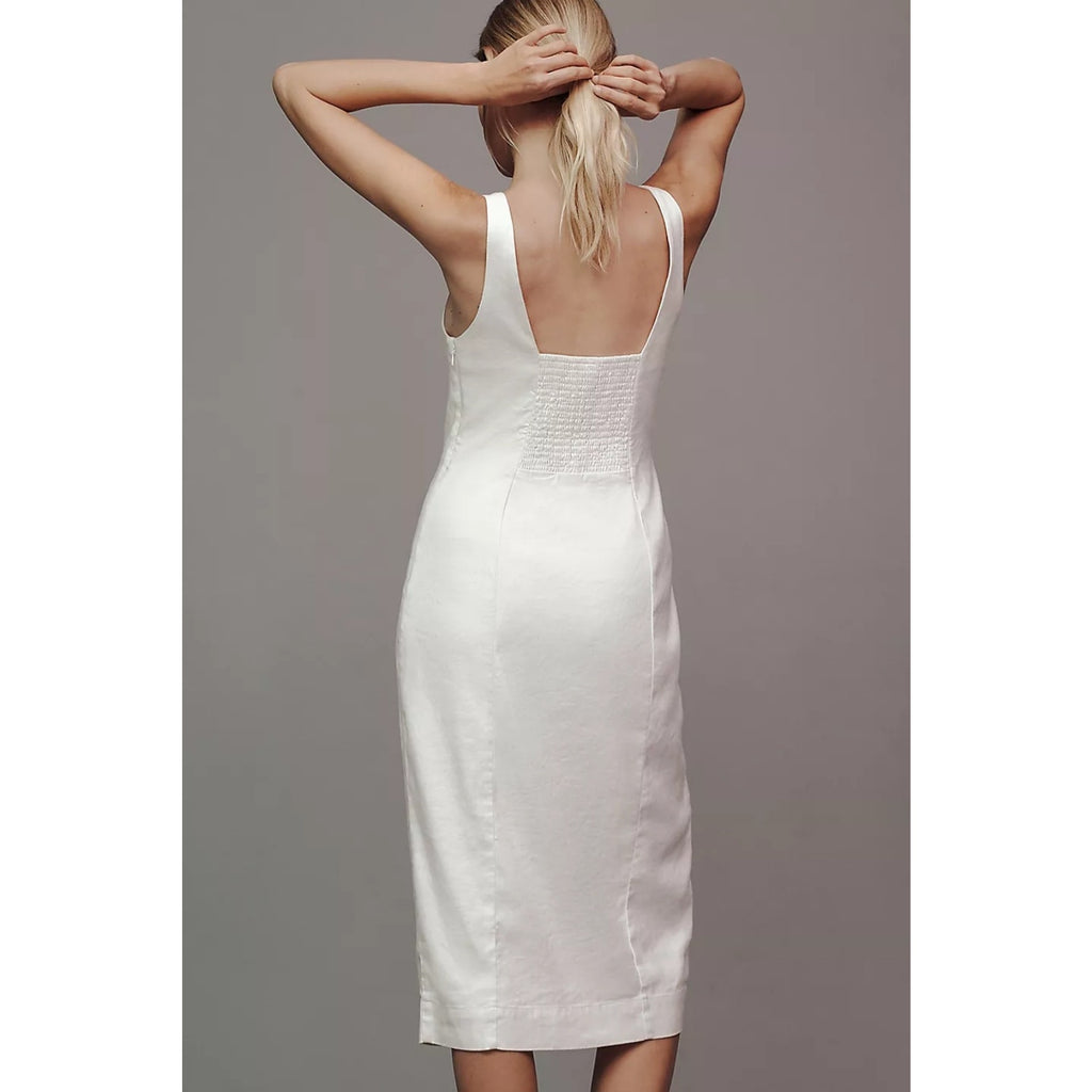 Anthropologie Sleeveless Square-Neck Linen Button Wrap Midi Dress 1X Anthropologie