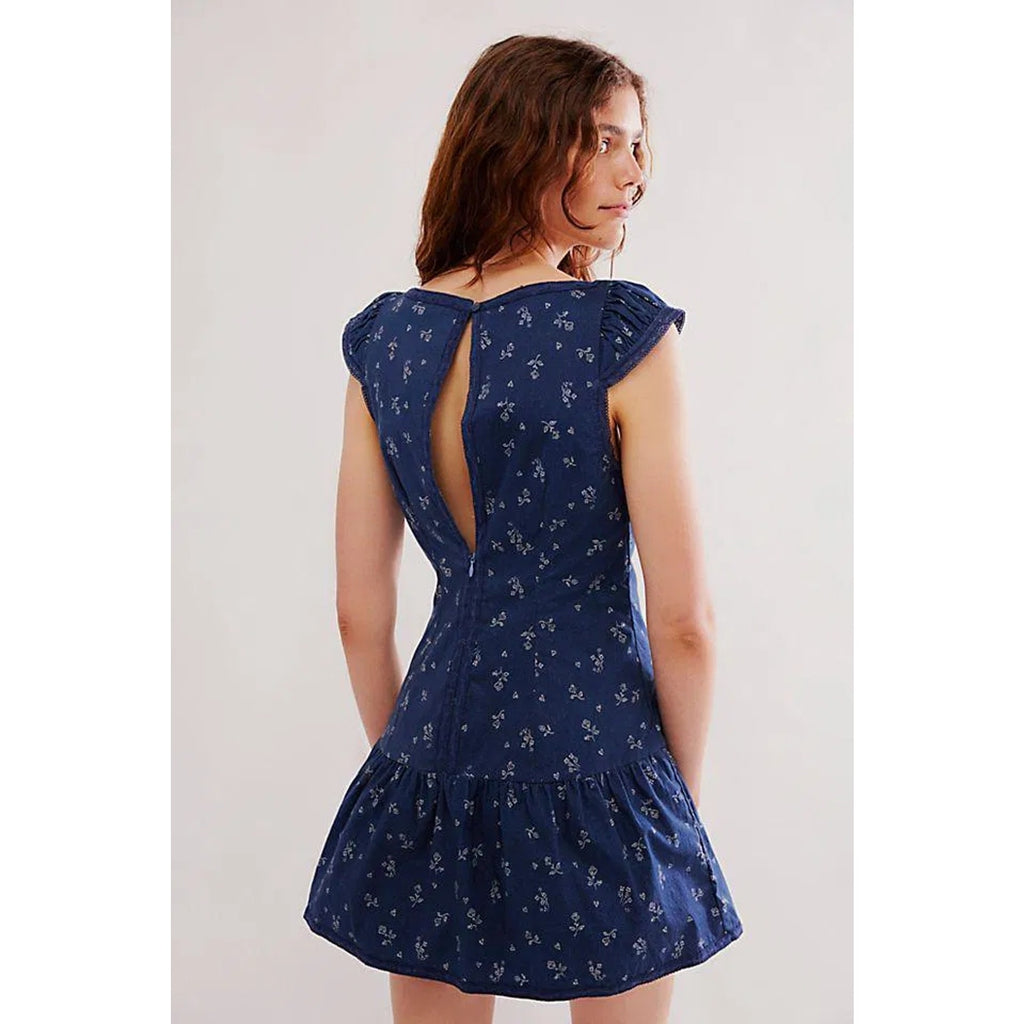 Free People Beasley Floral Mini Dress $148 SMALL Navy