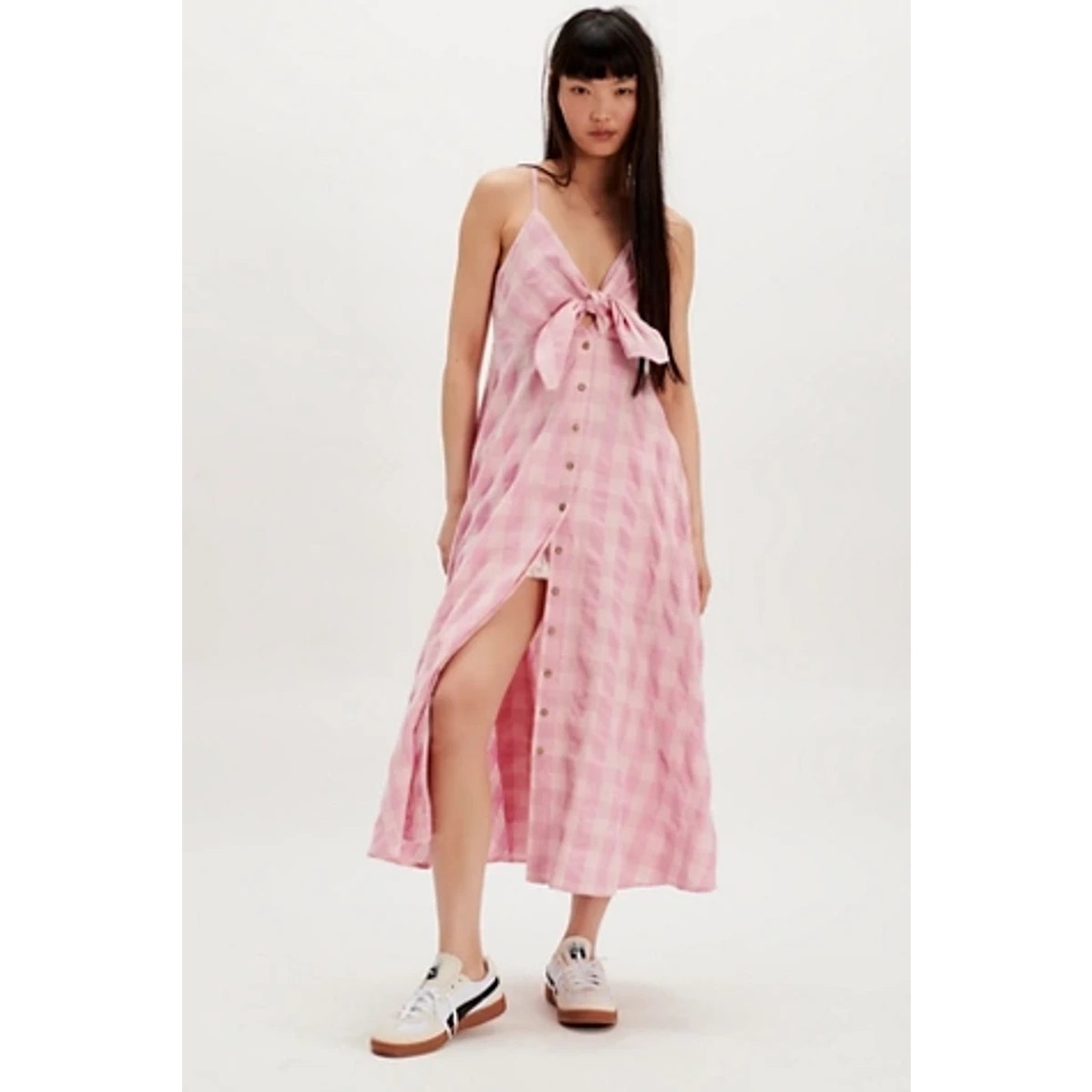 FREE PEOPLE Via Midi Dress SMALL Blush Combo/Pink FRONT TIE Free People