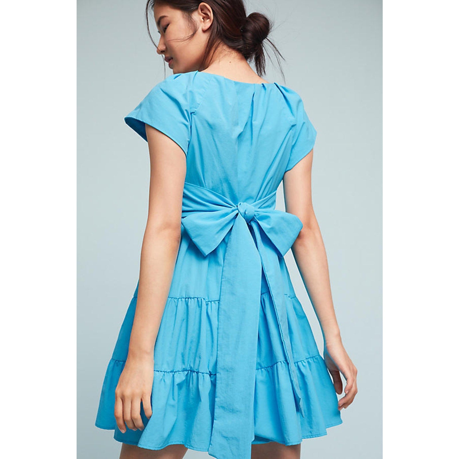 New Anthropologie Tiered Poplin Swing Dress By Eva Franco $168 Size 4P Blue