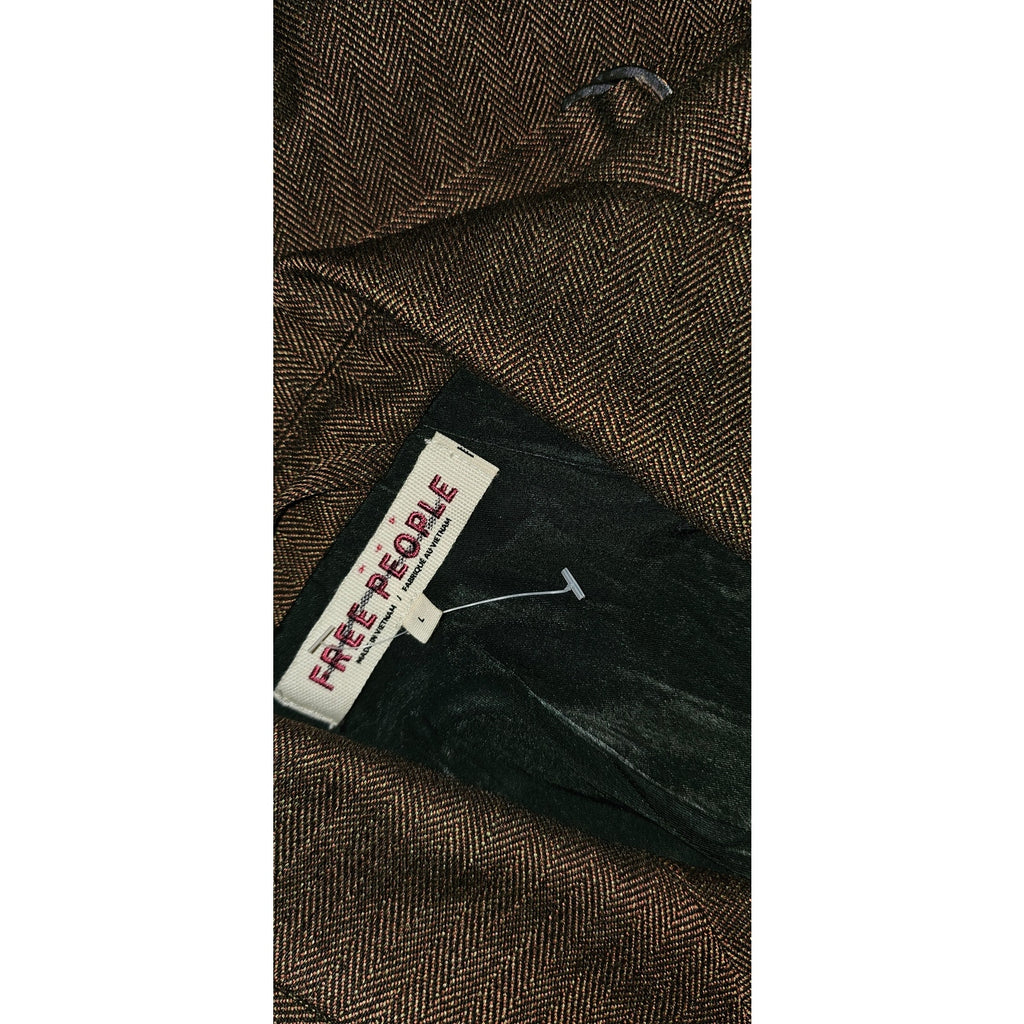 Free People Betty Double-Breasted Blazer LARGE Brown Vintage Style Free People