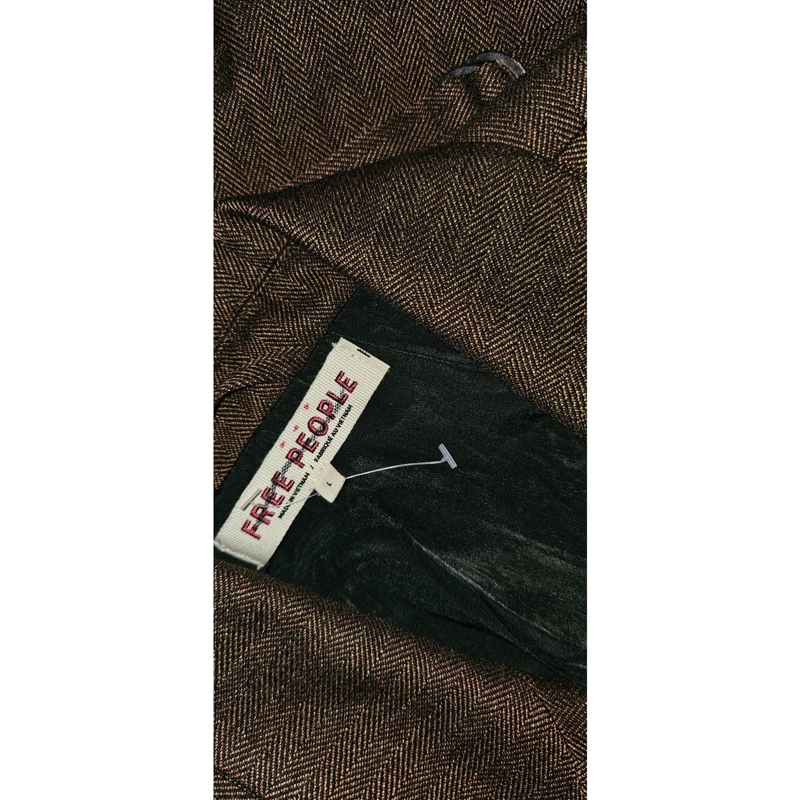 Free People Betty Double-Breasted Blazer LARGE Brown Vintage Style Free People