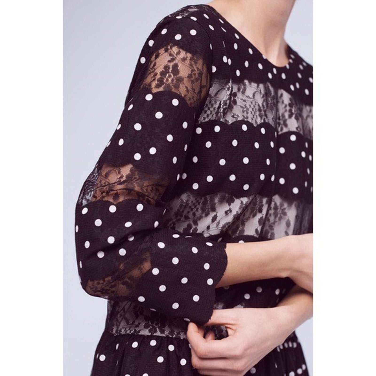 NEW Anthropologie Kit Lace Mini Dress By Zero To Sky Size 4 B&W Dot Striped