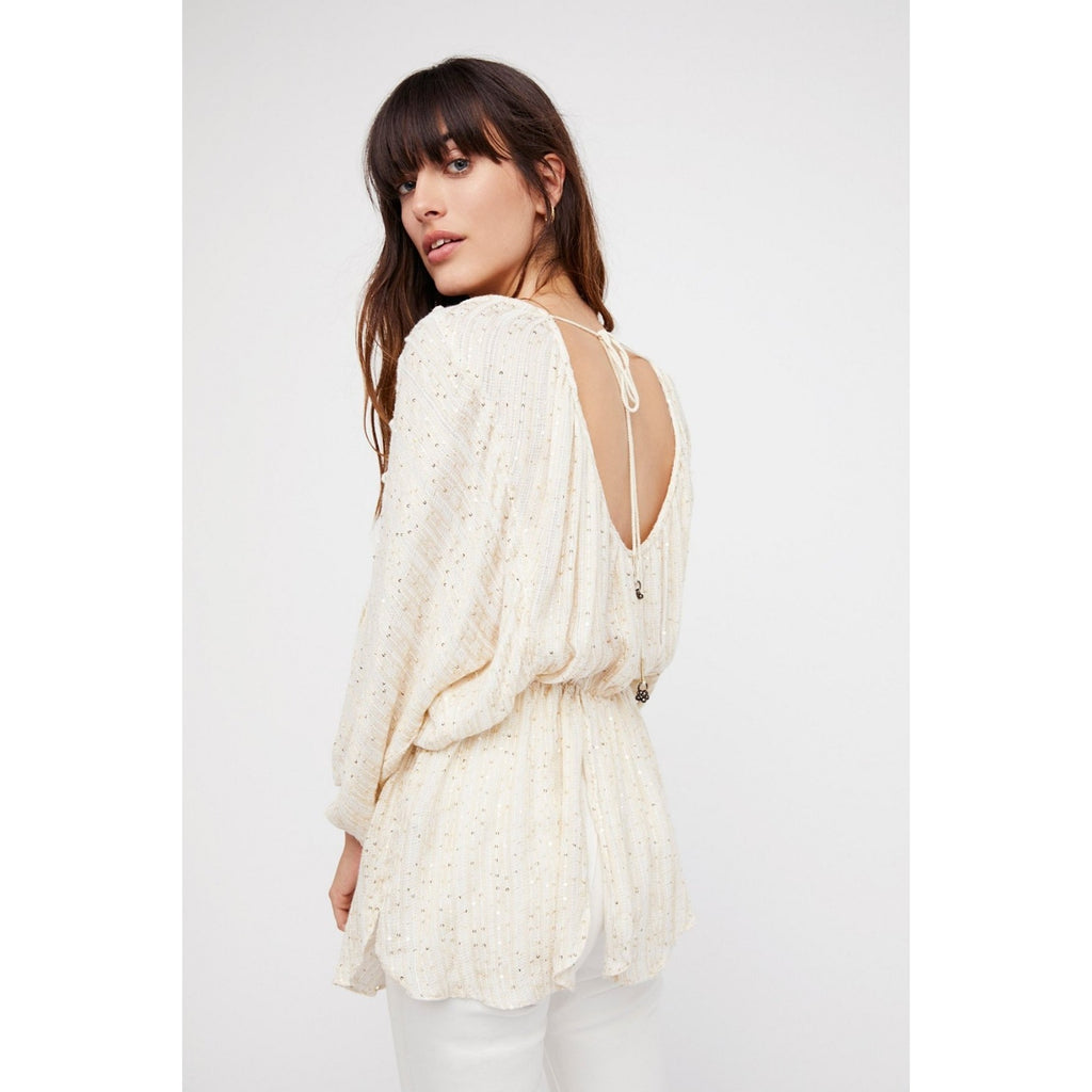 NEW Free People $168 Little Shine Tunic Size Small Top Long Sleeve Blouse Sequin