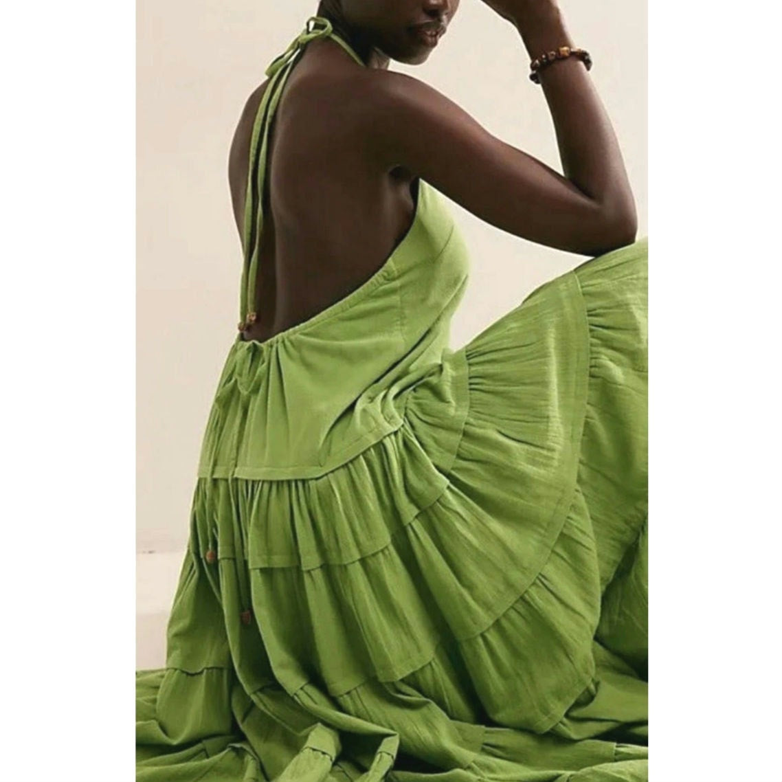 New FREE PEOPLE Somewhere Sunny Drop-Waist Boho Maxi Dress $118 MEDIUM Kiwi