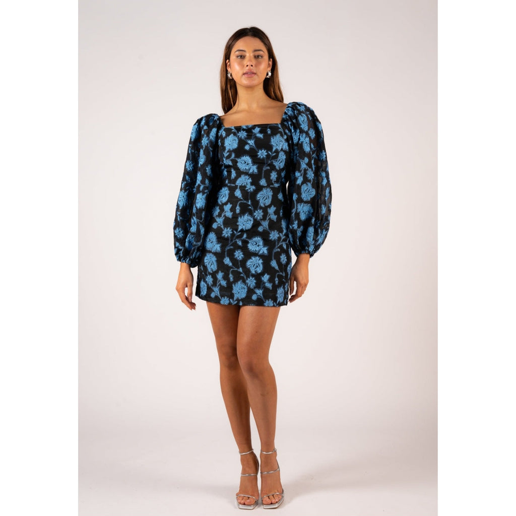 New FREE PEOPLE Aureta Georgia Mini Dress $268 XS Black/Blue Floral Embroidered