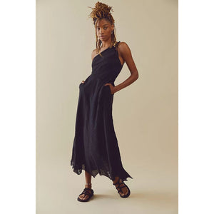 New FREE PEOPLE Bella Maxi Dress ONE-SHOULDER $168 X-SMALL Black Lace