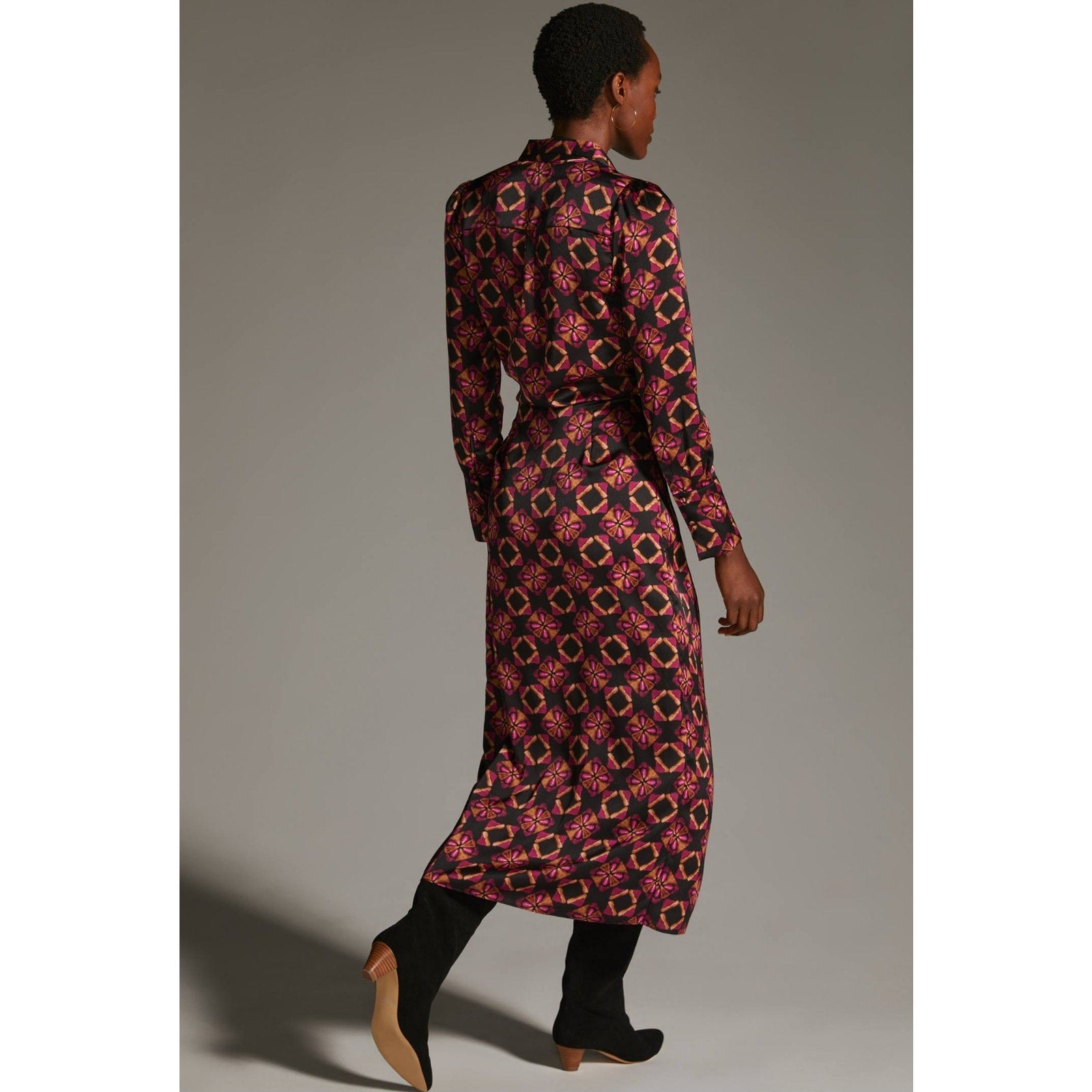 New Anthropologie x MISA Long-Sleeve Geo Wrap Dress $435 MEDIUM Midi Black