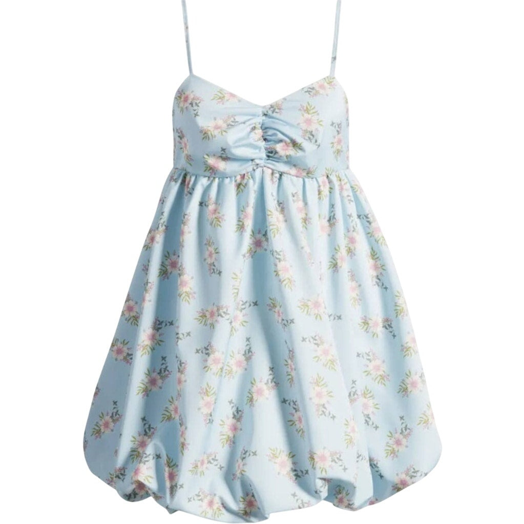 New Free People In A Bubble Floral Mini Dress $128 SMALL Blue Empire Babydoll