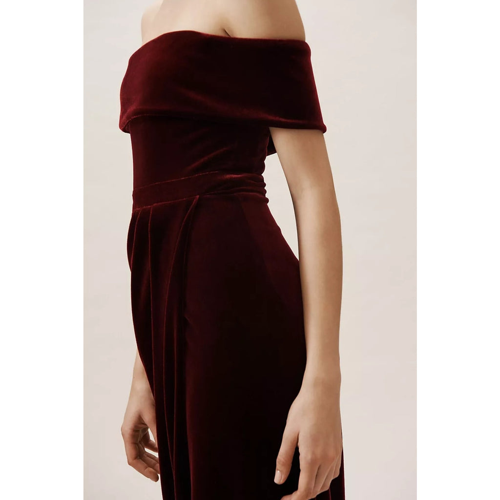 New Anthropologie BHLDN Edison Velvet Dress OTS VELVET MAXI $188 SIZE 2 Wine