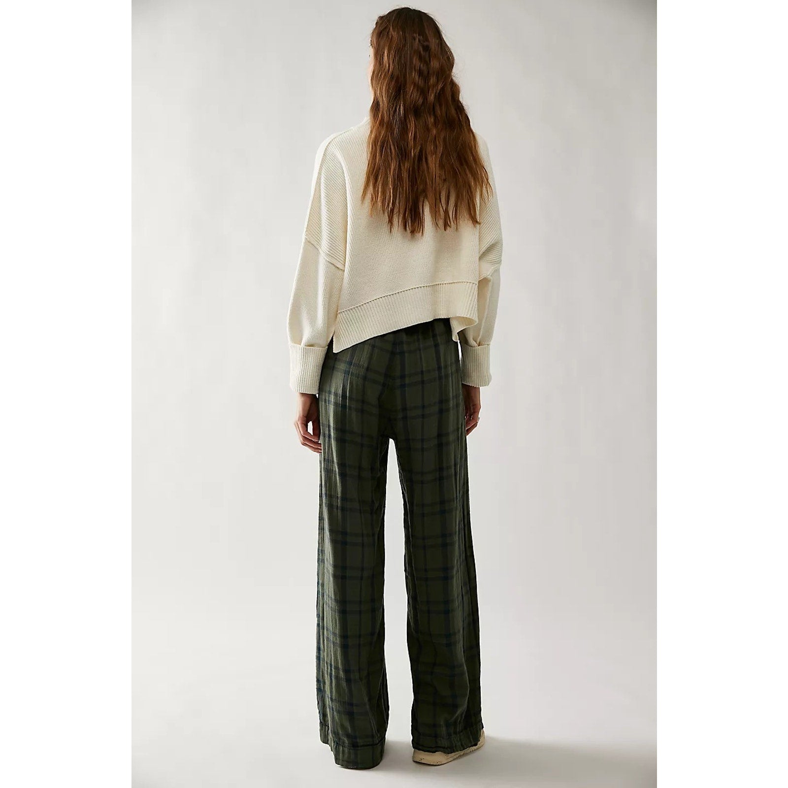 New Free People x CP Shades Plaid Trousers $220  MEDIUM Green PLAID Relaxed