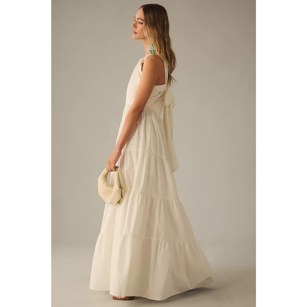 Anthropologie Forever That Girl Tiered Ruched Back Bow Dress SMALL Anthropologie