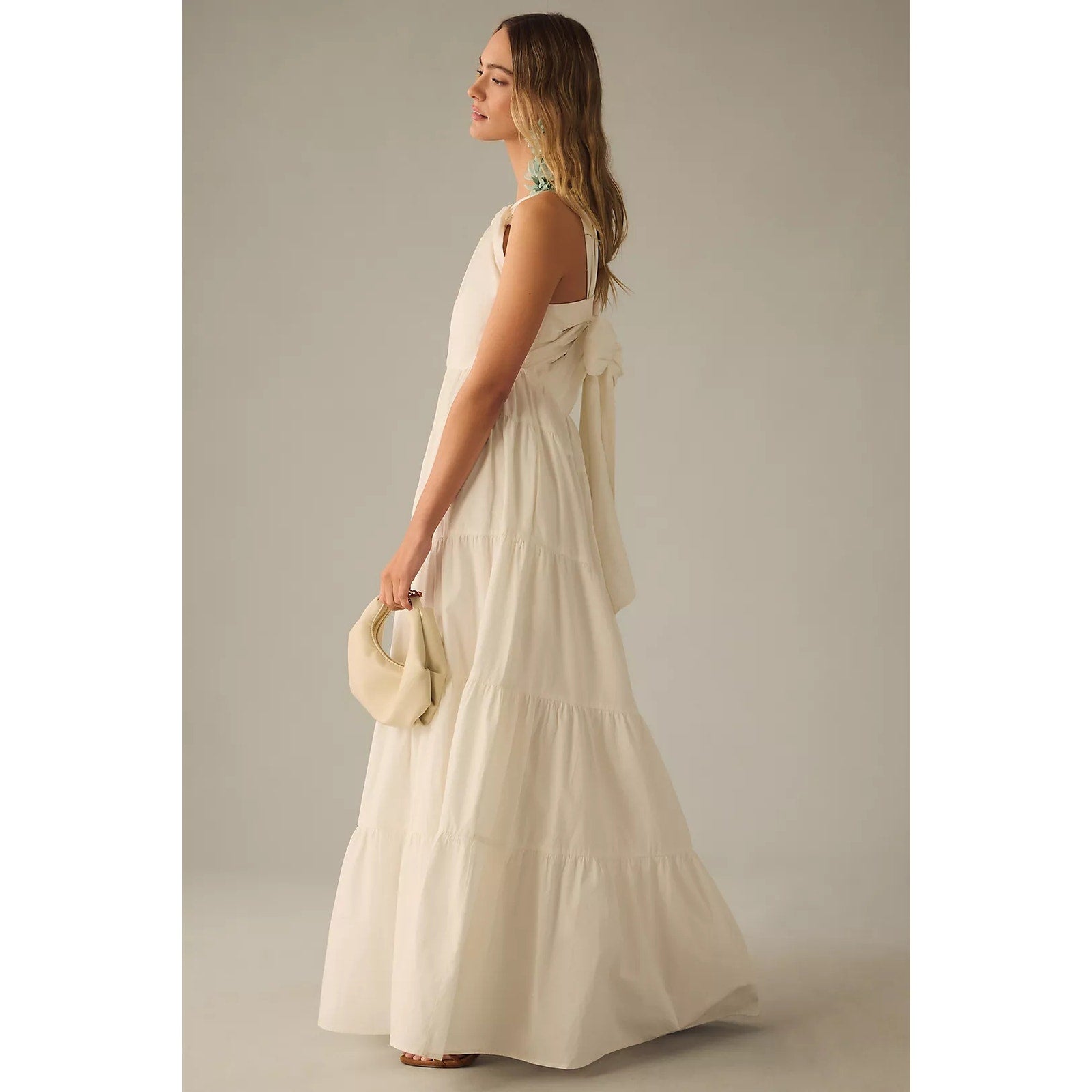 Anthropologie Forever That Girl Tiered Ruched Back Bow Dress SMALL Anthropologie