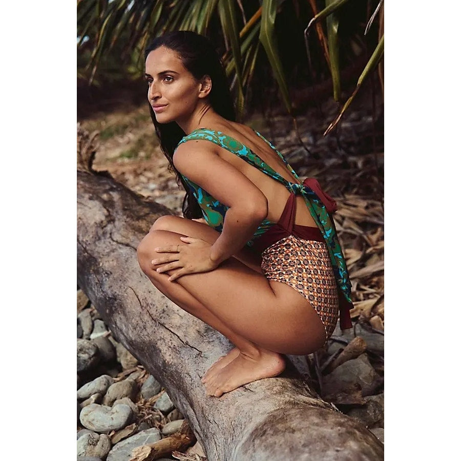 FREE PEOPLE free-est Orchid One-Piece Swimsuit SMALL Aqua Electric Free People