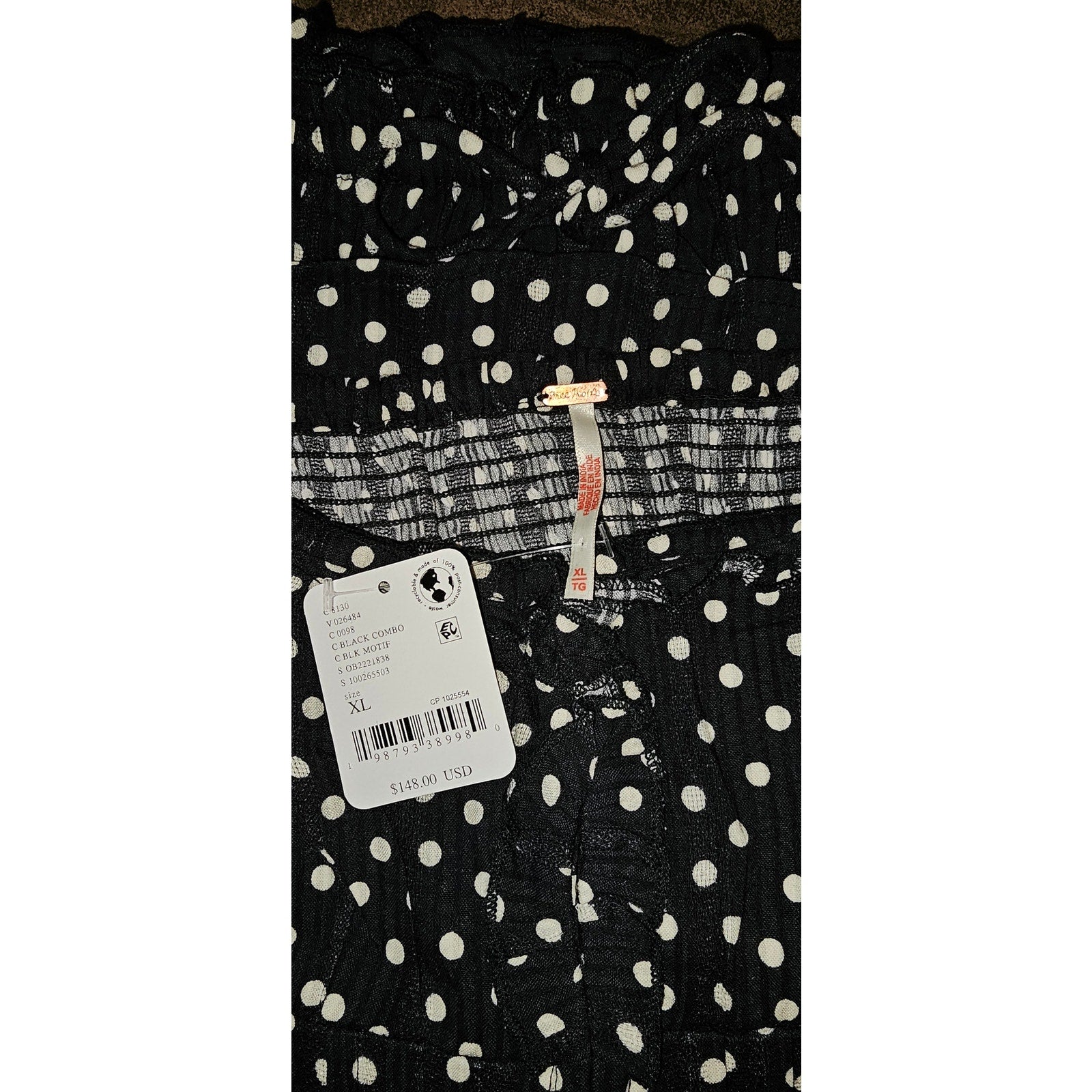 FREE PEOPLE Ellia Printed Set TOP + SKORT X-LARGE Black Combo Polka Dot Free People