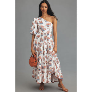 New ANTHROPOLOGIE Priya Israni Puff One-Shoulder Belted Maxi Dress $258 XXSP