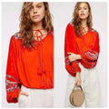 New Free People Hearts Aflame Orange Balloon Long-Sleeve Sequin Top $128 S Red