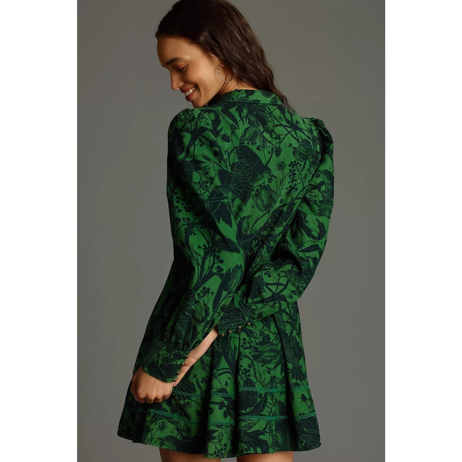 Anthropologie Pilcro Long-Sleeve V-Neck Corduroy Babydoll Mini Dress XXS 00