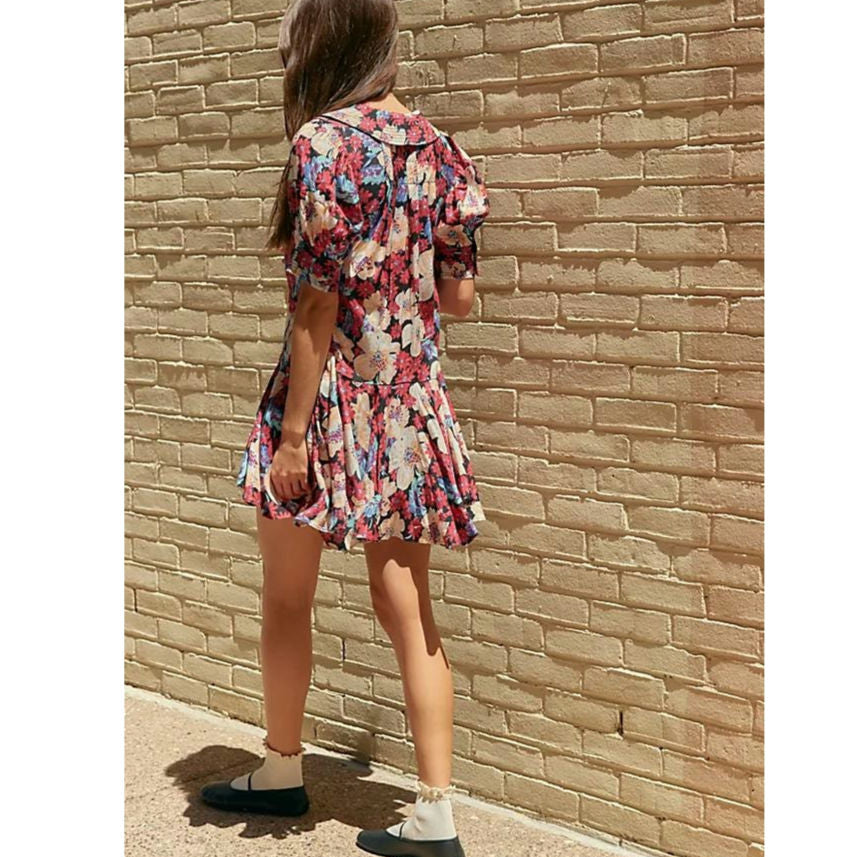 New FREE PEOPLE Sugar Crush Mini Dress $148 X-SMALL Black Red Floral Combo