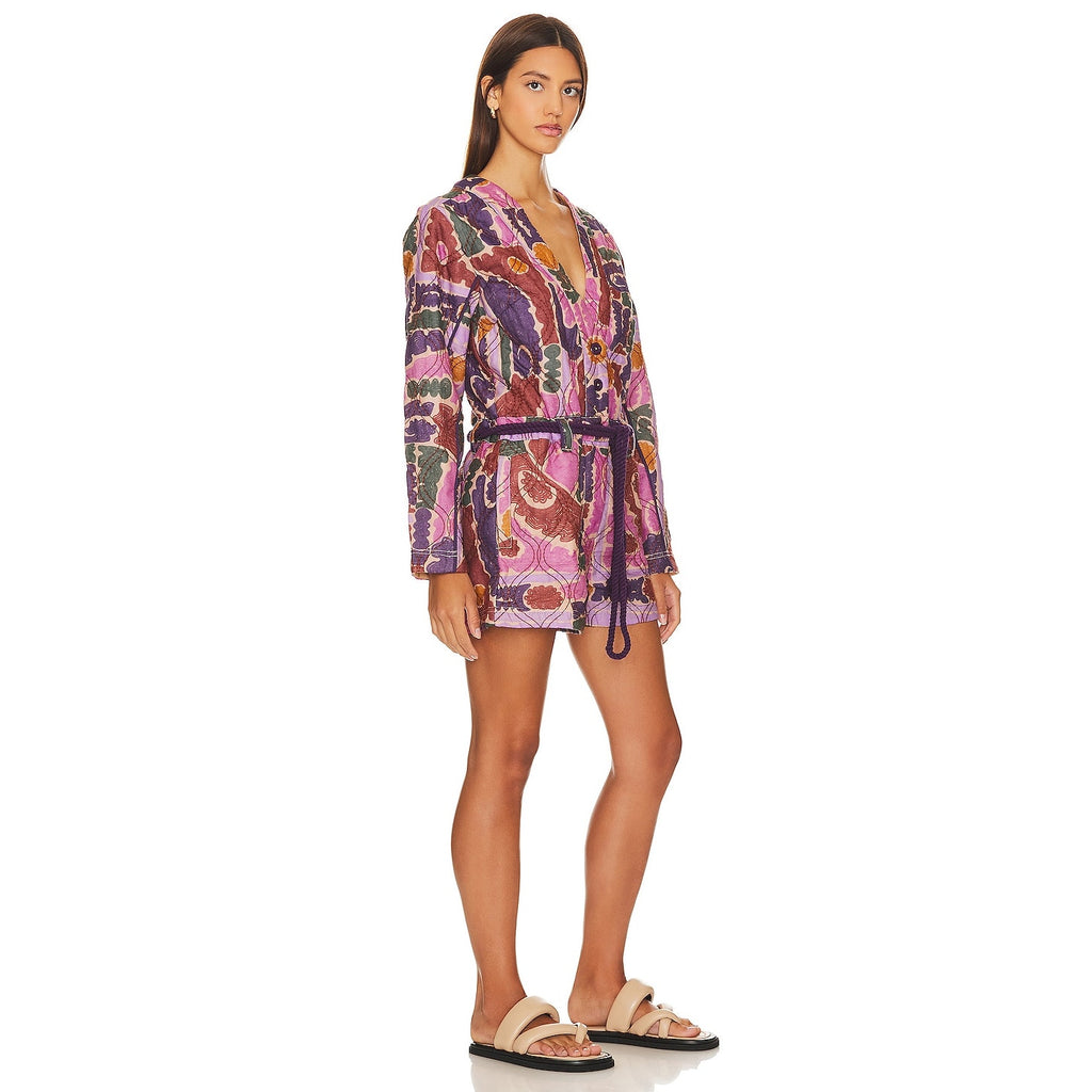 New FREE PEOPLE Atlas Quilted One-Piece Romper $228 MEDIUM Berry Combo