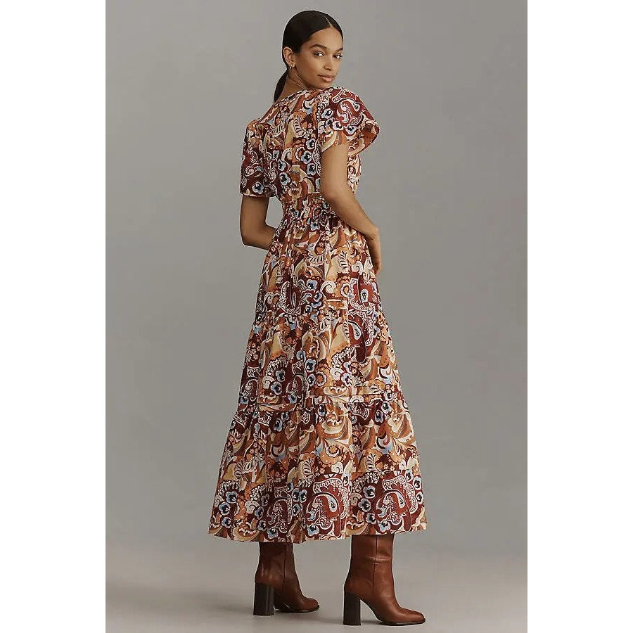 Anthropologie The Somerset Maxi Dress Puff-Sleeve Edition $168 SMALL Bronze