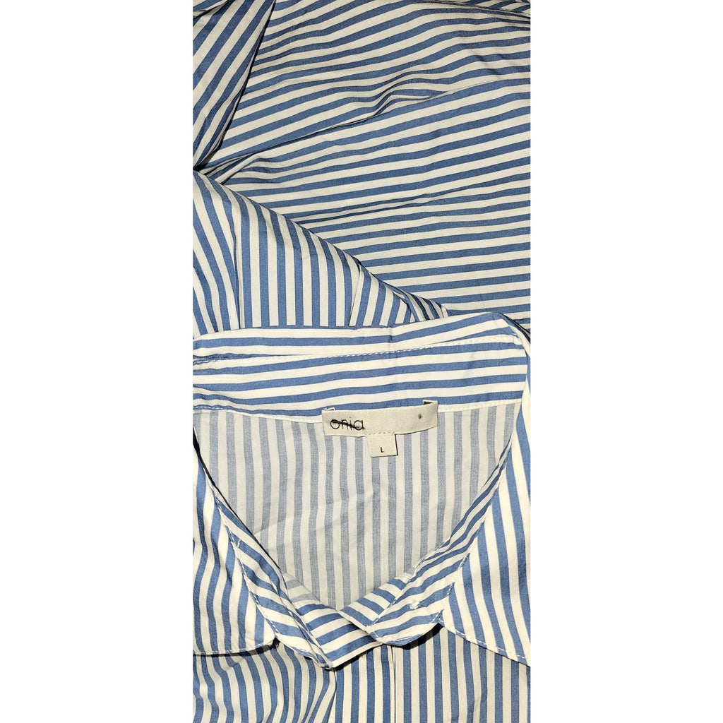 New ONIA Beach Stripe Poplin Maxi Shirtdress $285 LARGE Blue/White BUTTON-FRONT