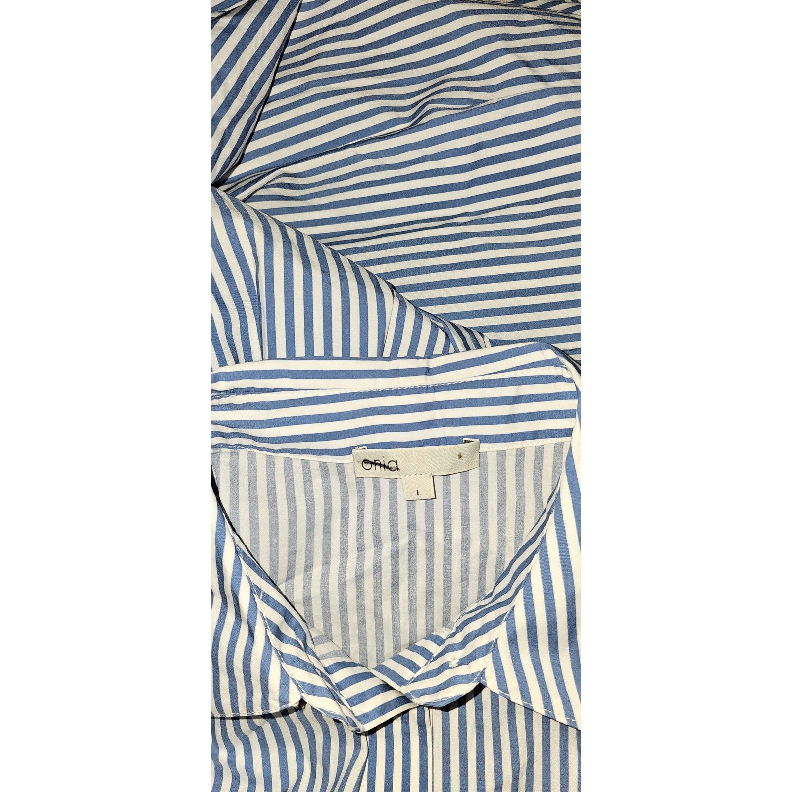 New ONIA Beach Stripe Poplin Maxi Shirtdress $285 LARGE Blue/White BUTTON-FRONT