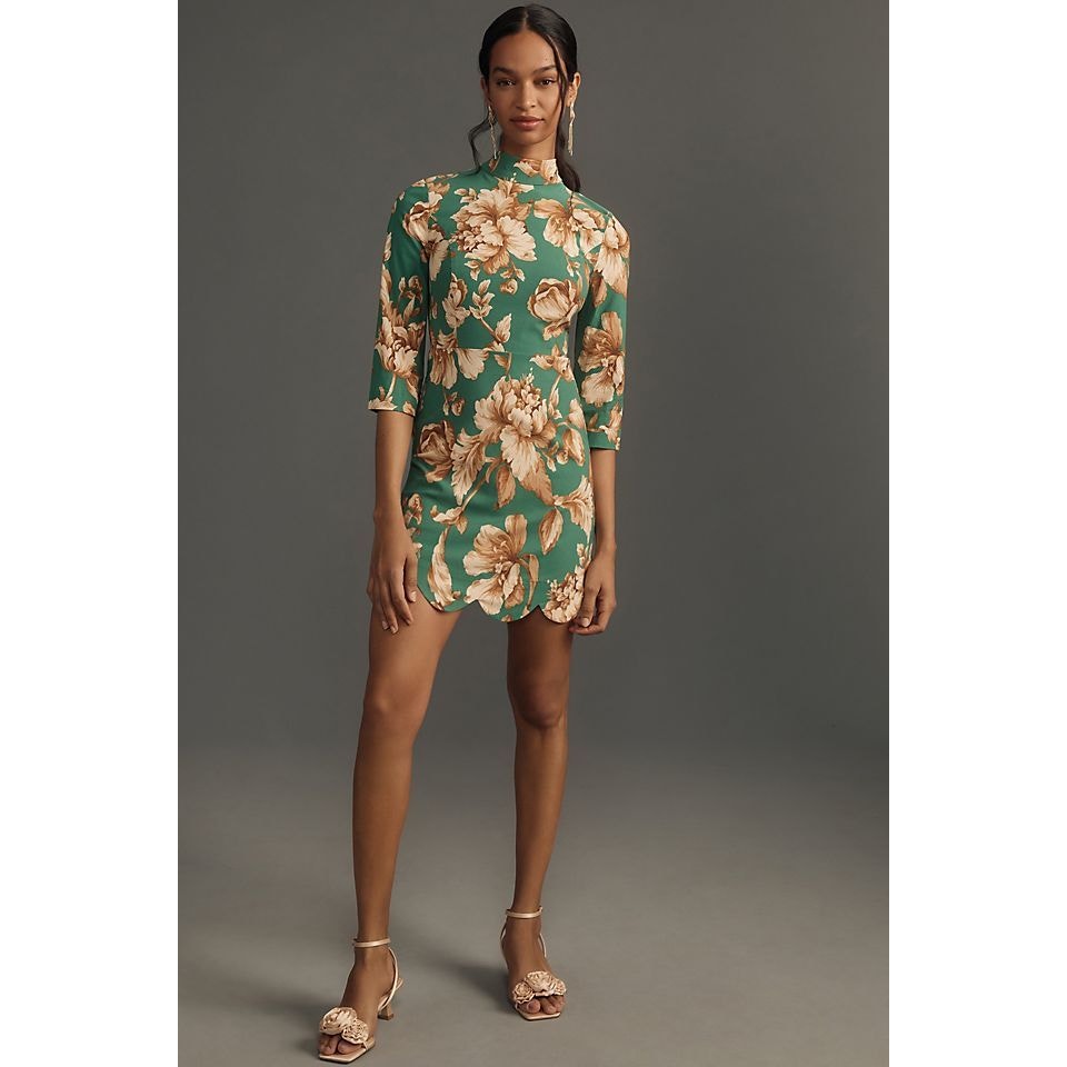 New Anthropologie Maeve Mock-Neck Stretch Shift Mini Dress $160 Sz 4 Floral