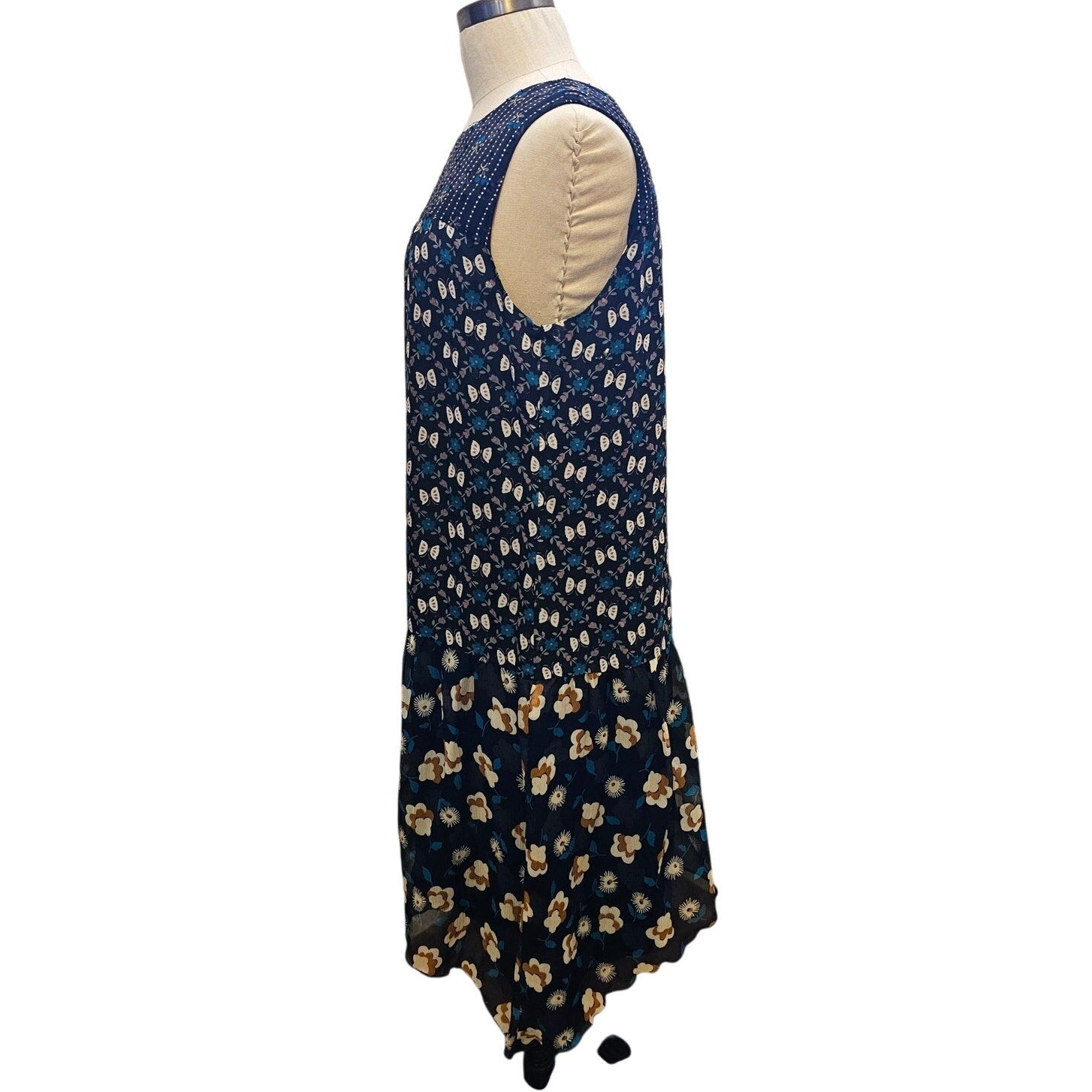 New Anthropologie x Anna Sui Mixed Print Silk Lace Assymetrical Shift Dress Sz 8