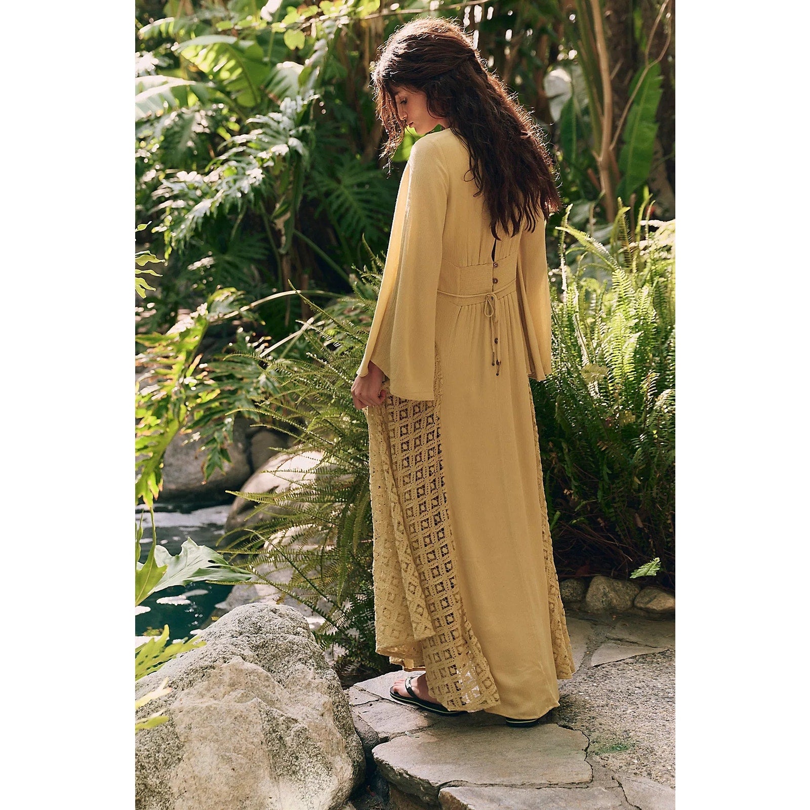FREE PEOPLE Free-est Hazel Maxi Dress LARGE Dried Moss/Khaki Free People