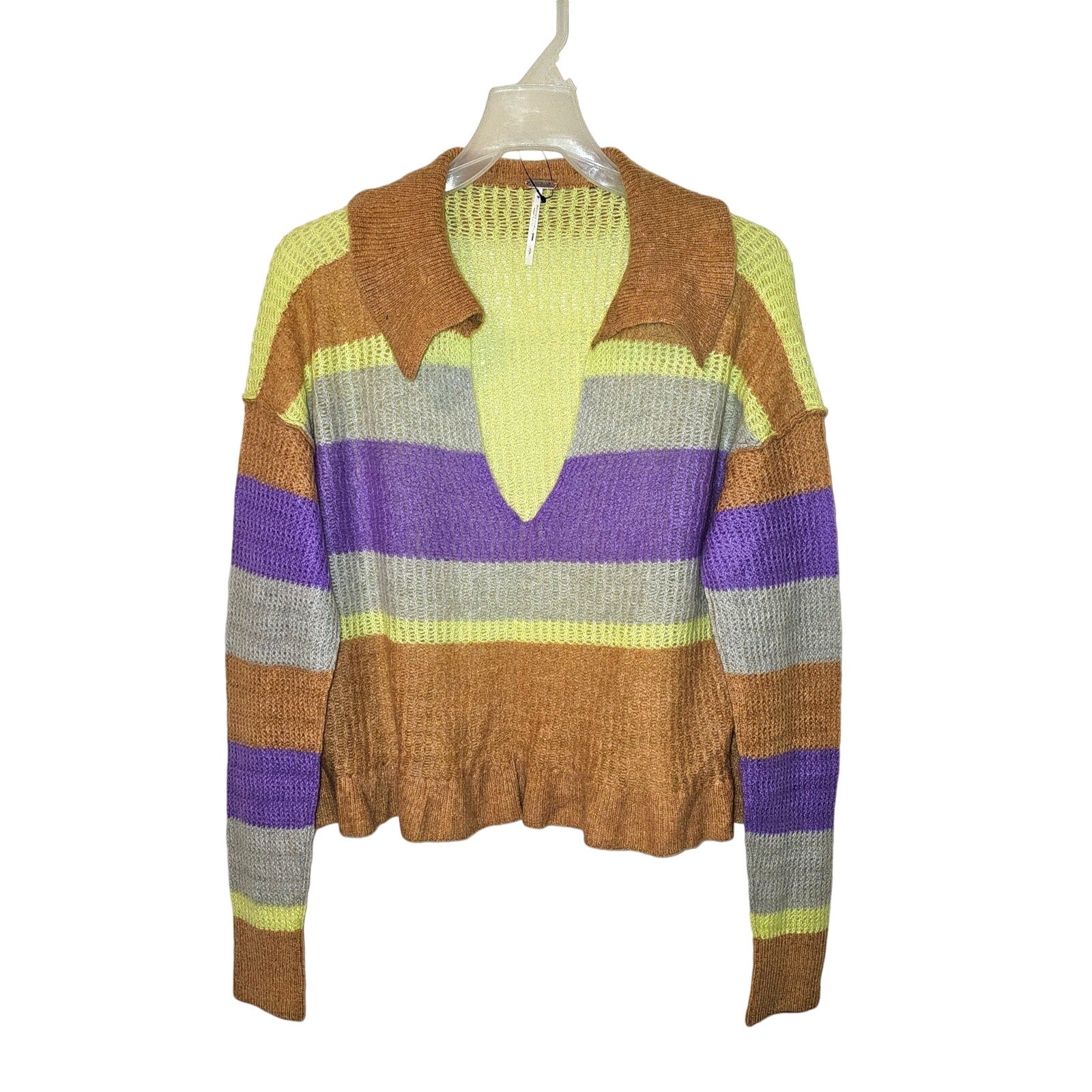 Free People Ives Cashmere Striped Pullover V-neck Sweater