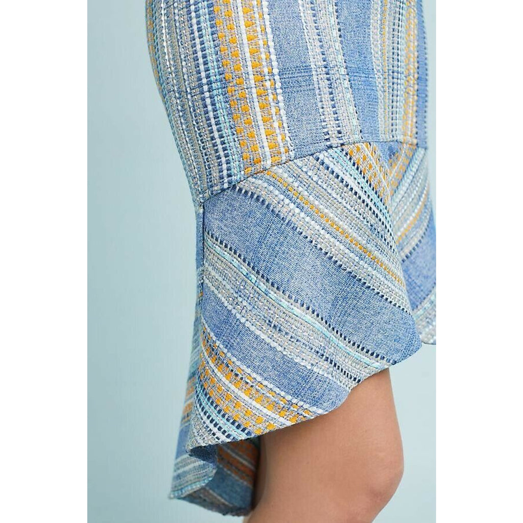 New Anthropologie Samantha Dru Flounced Striped Tweed Mini Skirt $148 Sz 4 Blue