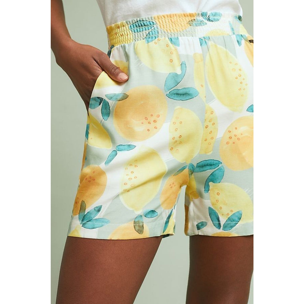 New Anthropologie x Numph Costanza Silky Shorts Yellow Size 8 / 38 Smocked Waist