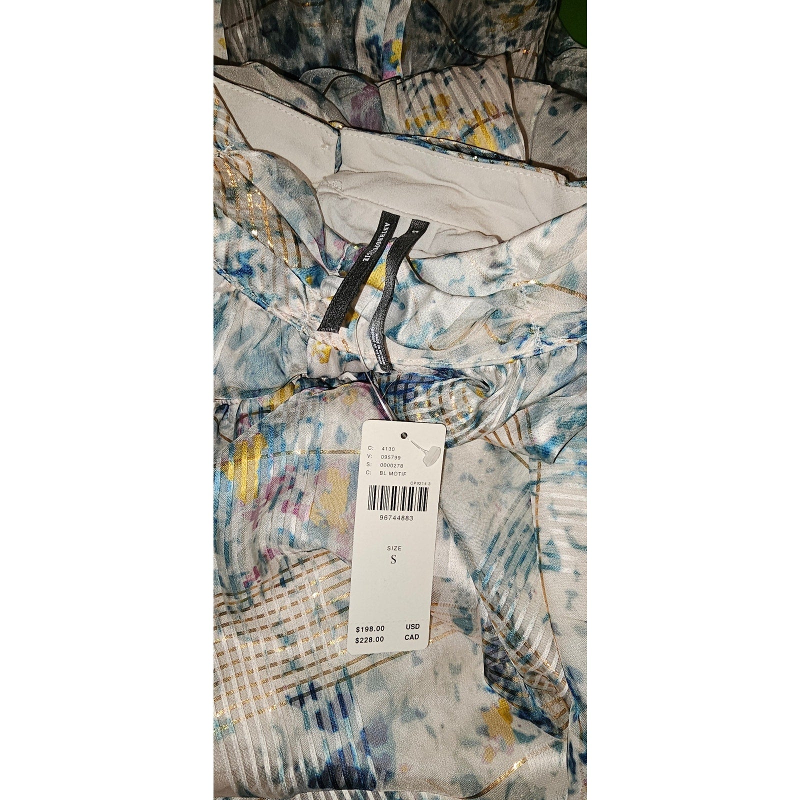 Anthropologie The Somerset Chiffon Maxi Dress SMALL Blue Gold Motif Anthropologie