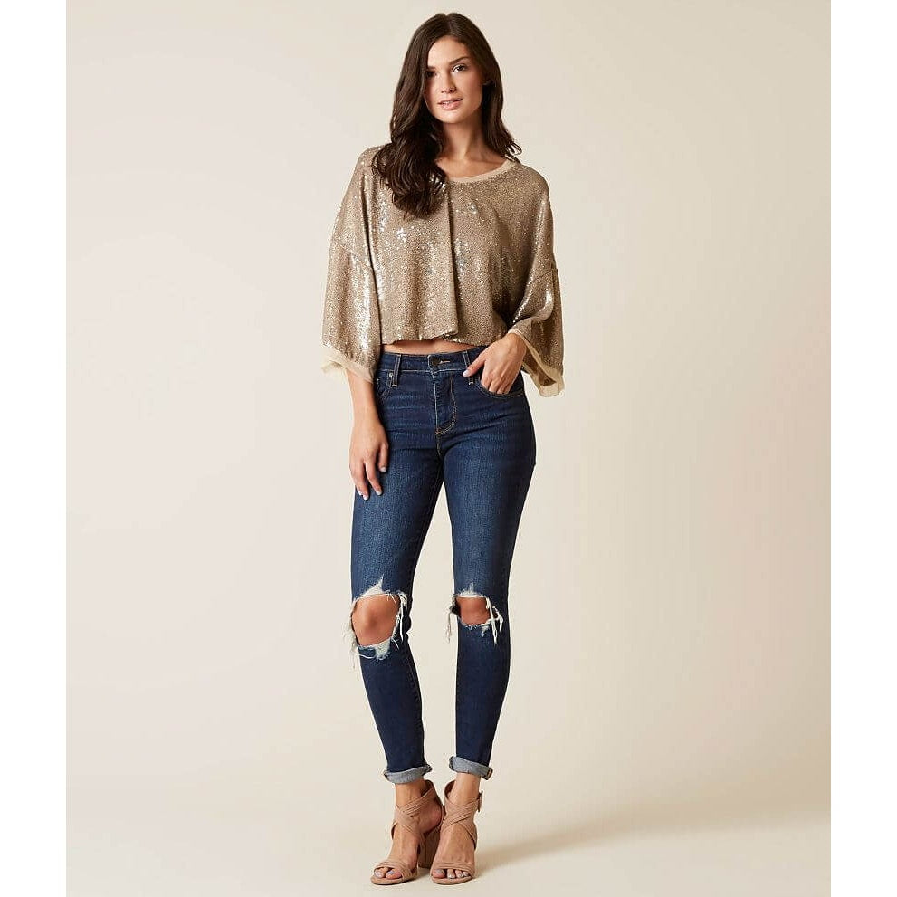 Free People Champagne Dreams Sequins Cropped Glam Tee