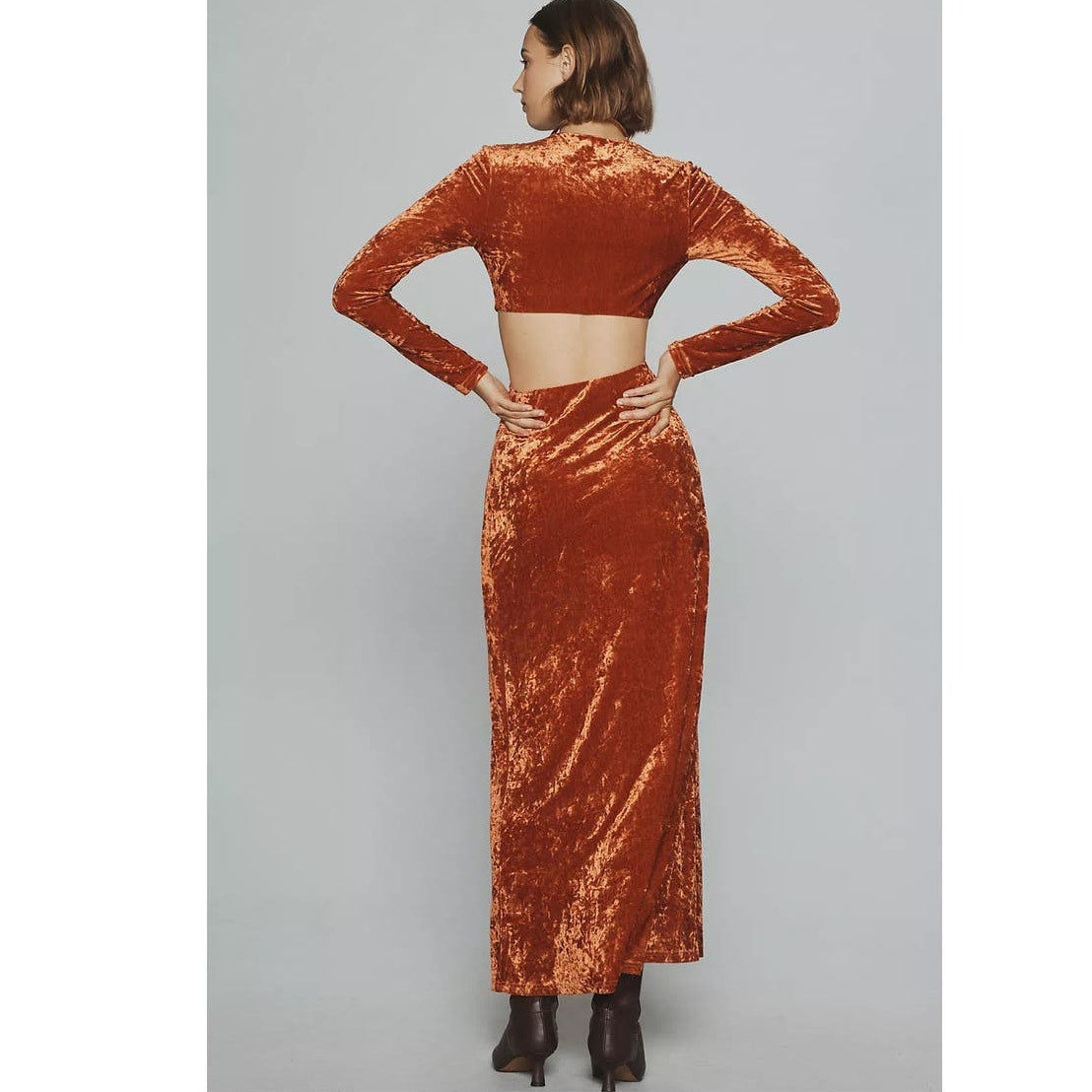 New Anthropologie Significant Other Long-Sleeve Cutout Velvet Midi Dress SZ 10