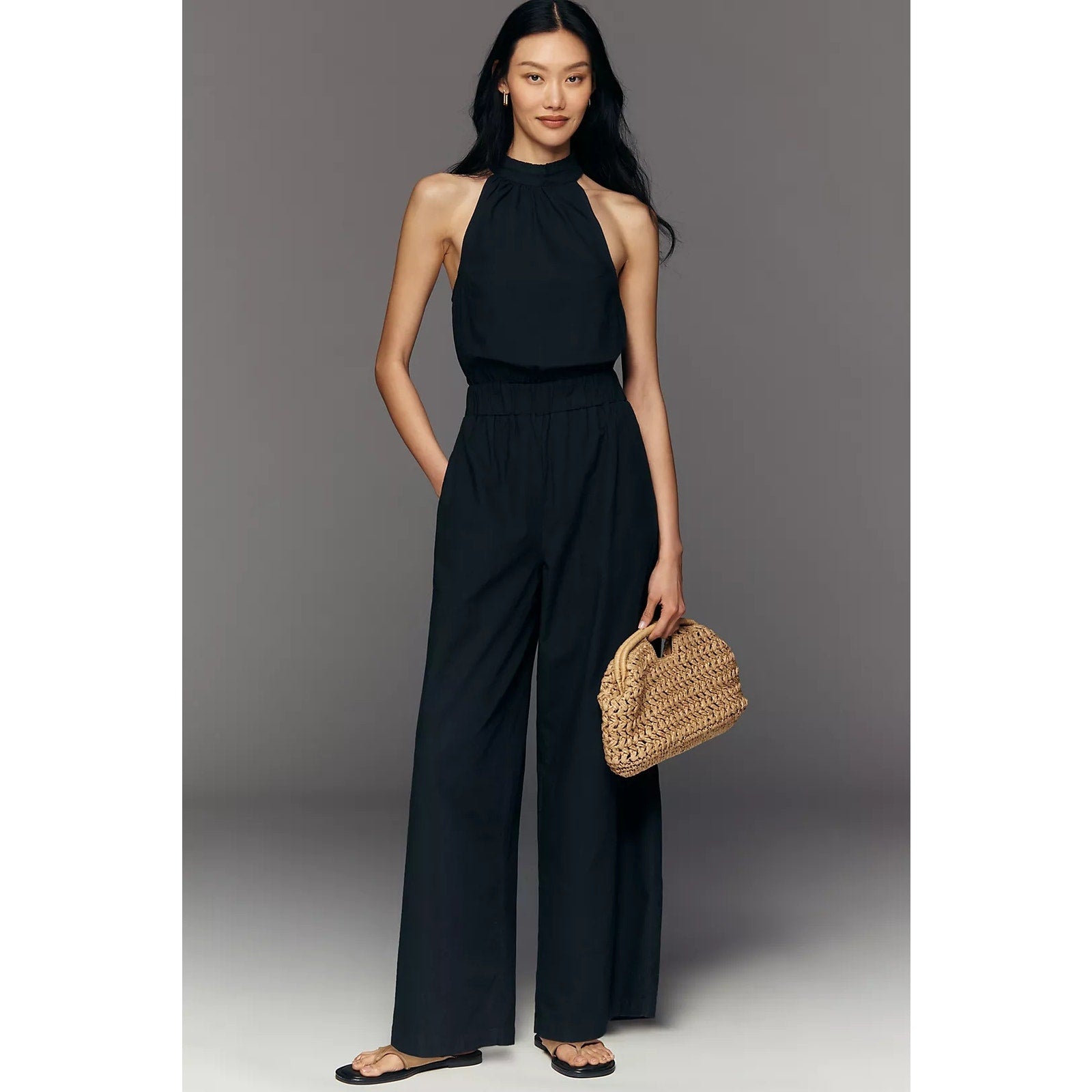 Anthropologie Let Me Be CMS Cotton Halter Jumpsuit MEDIUM Black Anthropologie