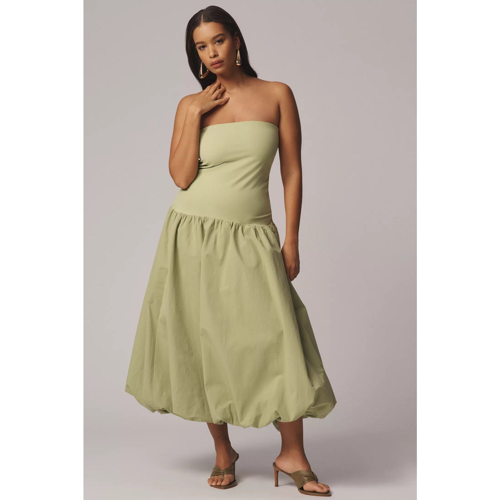 Anthropologie Mare Mare Strapless Drop-Waist Bubble Midi Dress XS Green Anthropologie