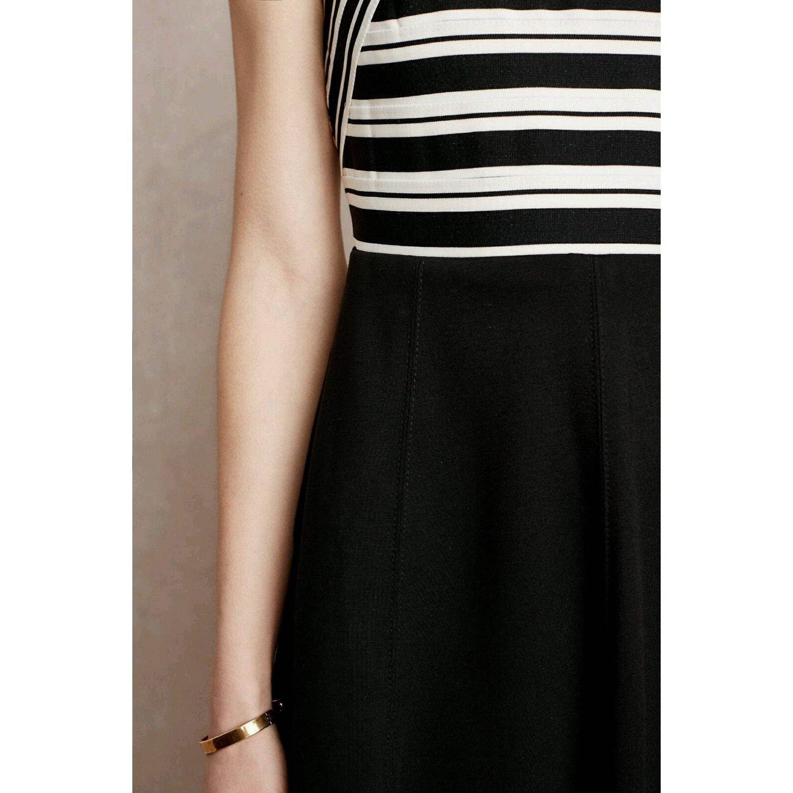 NEW Anthropologie Maeve Black Crosswise Flare Dress Size Small Retails $158 B&W