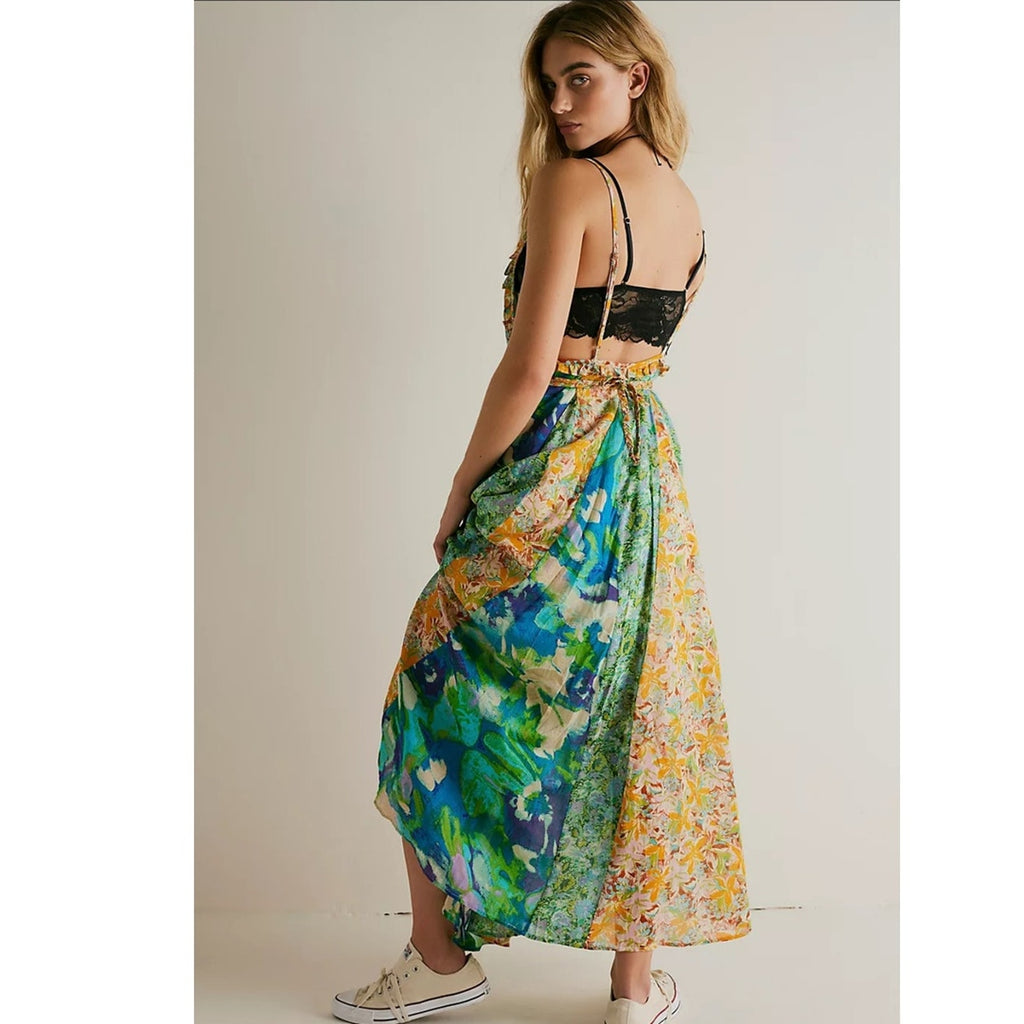 New Free People Moondive Maxi Dress $168 X-SMALL Green Combo BOHEMIAN
