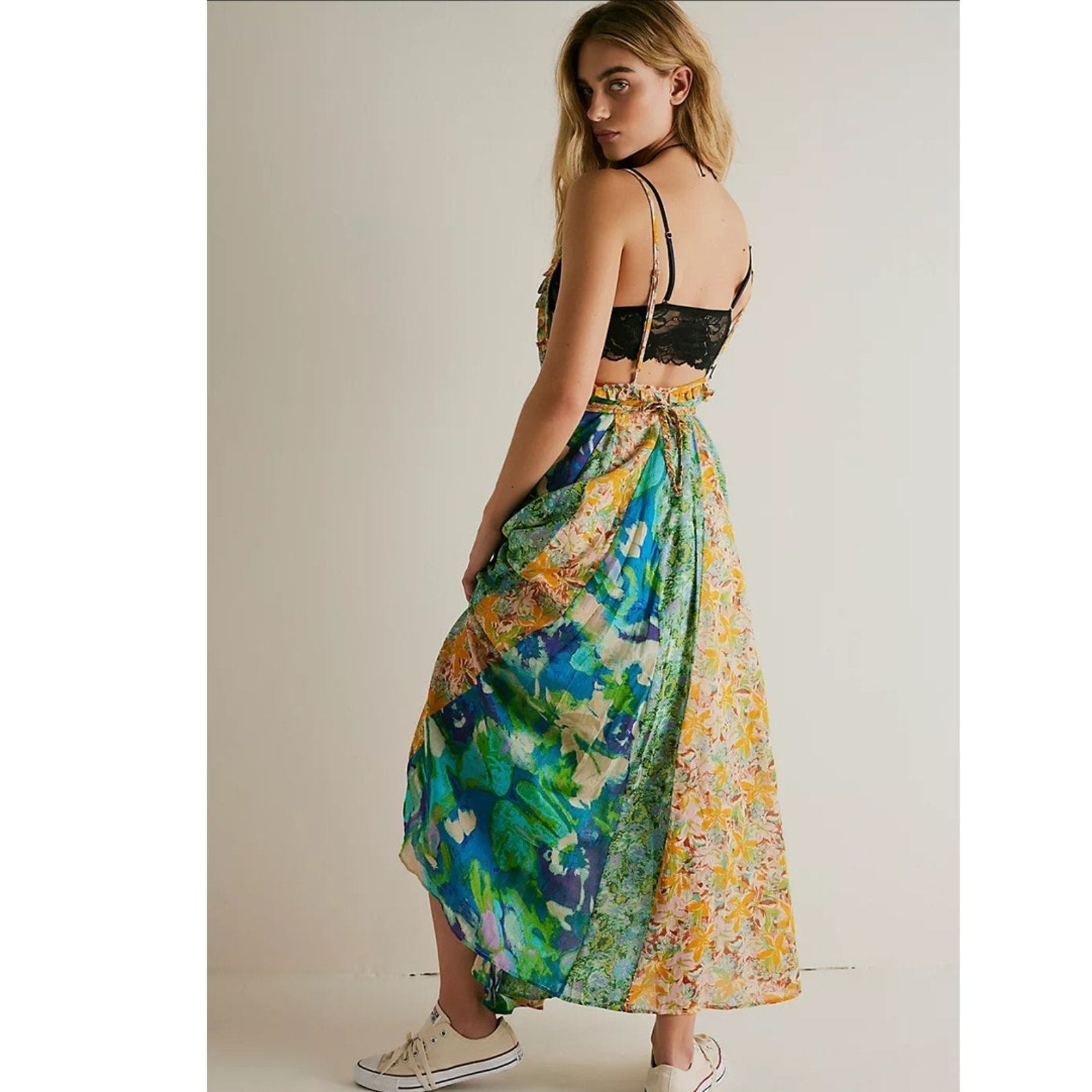 New Free People Moondive Maxi Dress $168 X-SMALL Green Combo BOHEMIAN